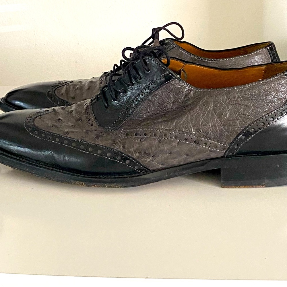 Men’s Mezlan Two-Toned Ostrich/Calf Oxford Black/Grey